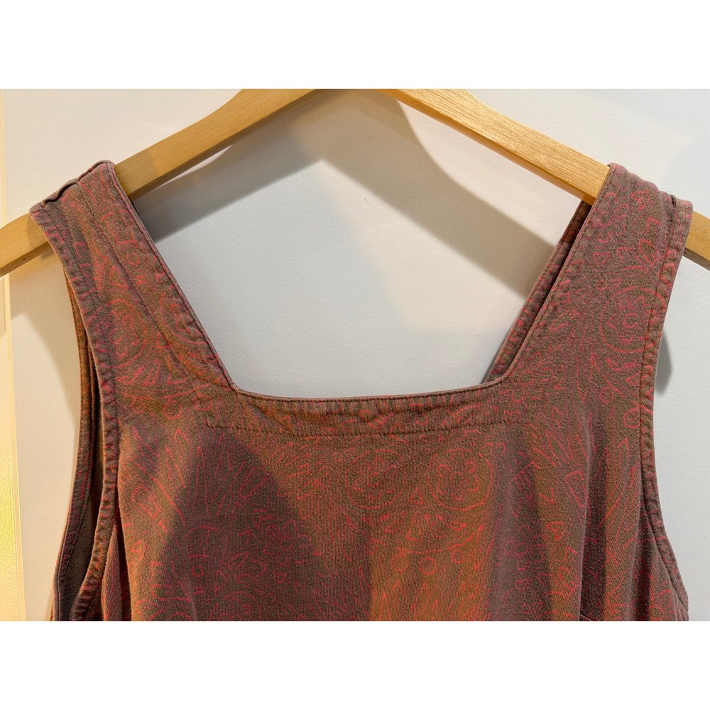 Fresh Produce Women XL Brown Pink Paisley Cotton Square Neck Midi Dress USA Made - Picture 3 of 7